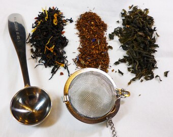 Loose Leaf Tea Starter Pack - 3 teas - steeping ball - spoon - gift set