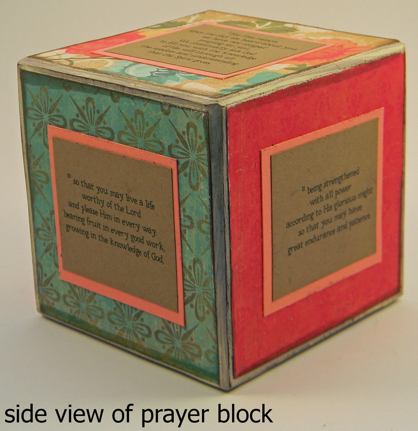 Prayer Block Colossians in teal and coral
