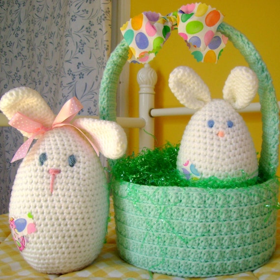 EASY Easter Bunny CROCHET PATTERN Basket with Bunny and Baby