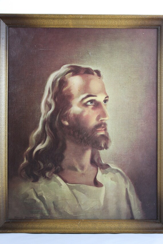 Vintage Litho Oil Painting Of The Head Of Christ By Warner