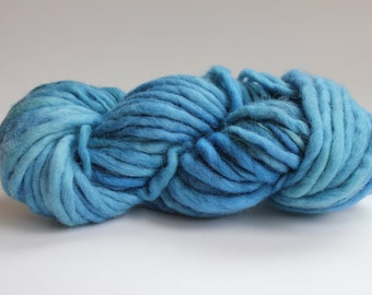 Blue Hand Spun Hand Dyed Thick and Thin Soft Chunky Wool Yarn