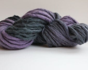 Lilac / Dark Gray Hand Spun Hand Dyed Thick and Thin Super Bulky Wool Yarn