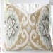 Decorative Pillow Cover - 18 x 18 - IMAN Ubud Print - Aqua Grey Cream and Khaki IKAT Designer Pillow Cover - Throw Pillow