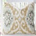 Decorative Pillow Cover - 18 x 18 - IMAN Ubud Print - Aqua Grey Cream and Khaki IKAT Designer Pillow Cover - Throw Pillow