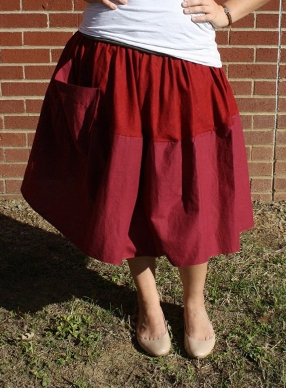 Items similar to Two Tone Red Skirt with Pocket on Etsy