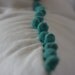 White Linen Pillow with Teal Pom Pom Trim-- Fully Lined