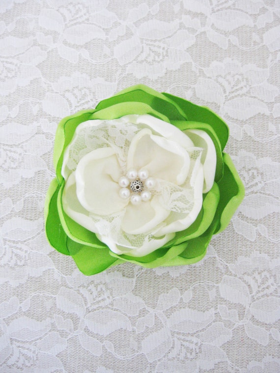 Green Flower Clip Lime Green Clip Flower Hair Accessory. Green