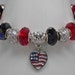 I HEART USA 8.5": Bracelet European Pandora Style Large Hole Bead Patriotic Red White Blue July 4th Accessory Gift
