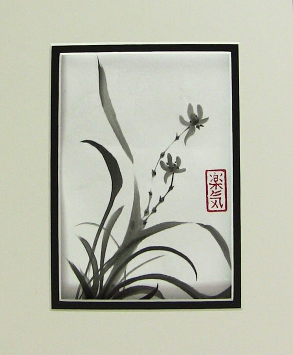 Original Sumie Brush Painting Wild Orchid