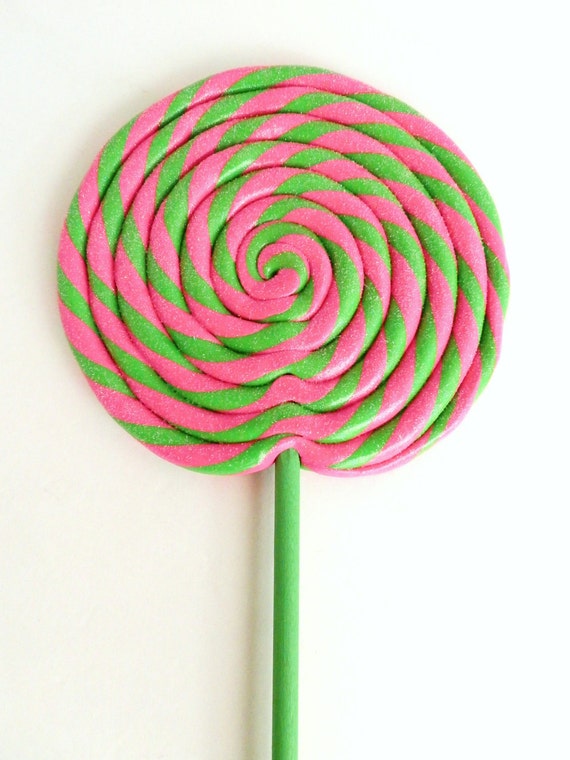 Items similar to Fake Lollipop Wild Watermelon Pink and Green Swirl