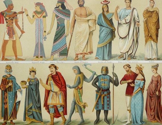 1894 Antique print of COSTUMES from ANTIQUITY: Middle Ages