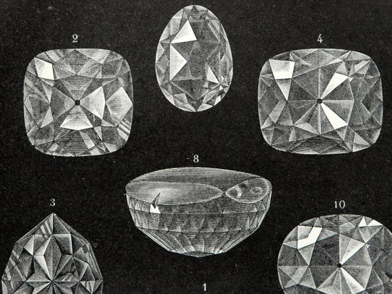 1894 Antique print of GREAT DIAMONDS. 118 years old print.