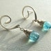 Blue Apatite Earrings - sterling swirl post aqua swiss blue natural gemstone original jewelry design dangle Christmas gift
