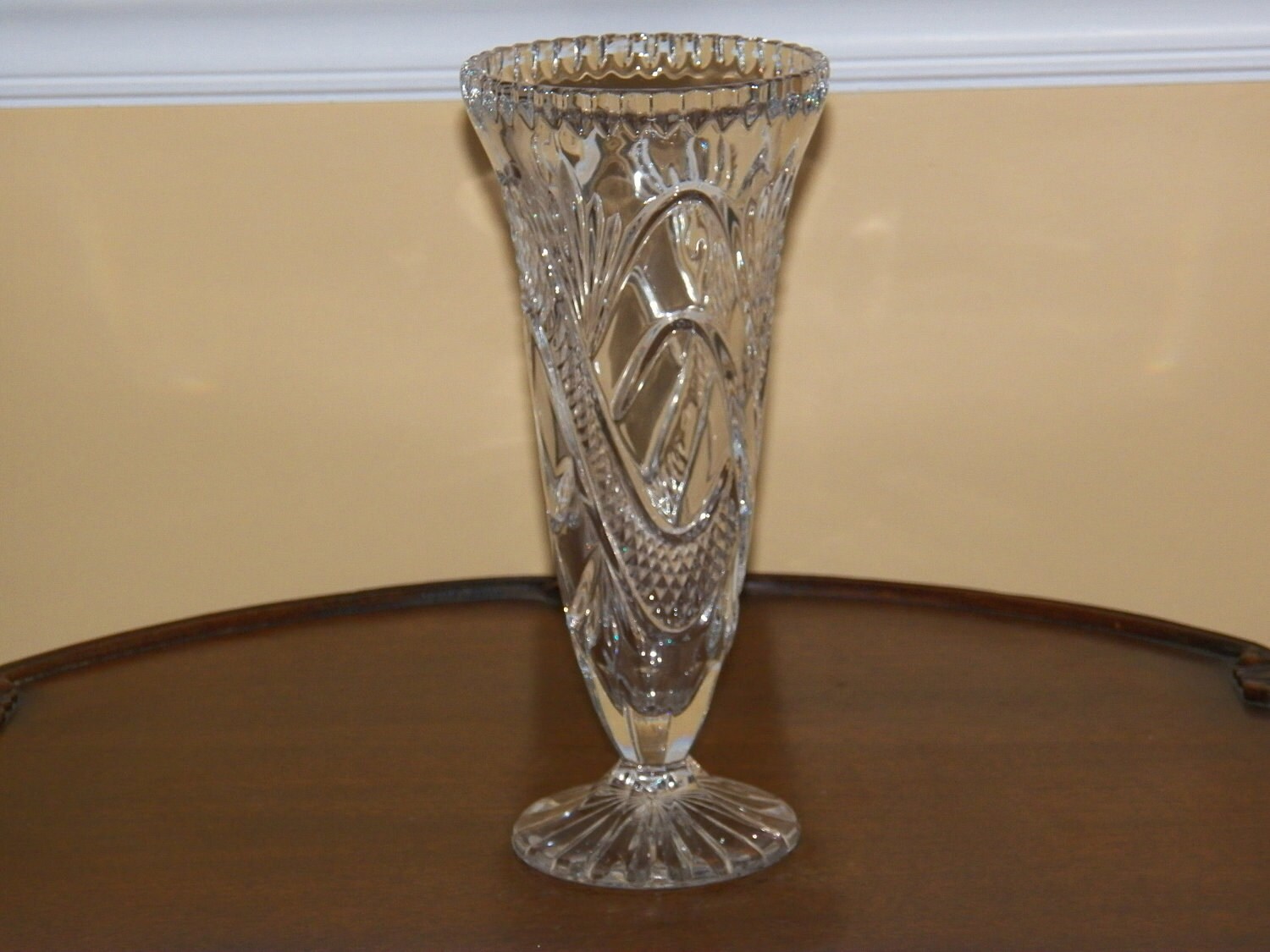 Vintage lead Crystal Vase Etched Bud Vase Clear Crystal Vase
