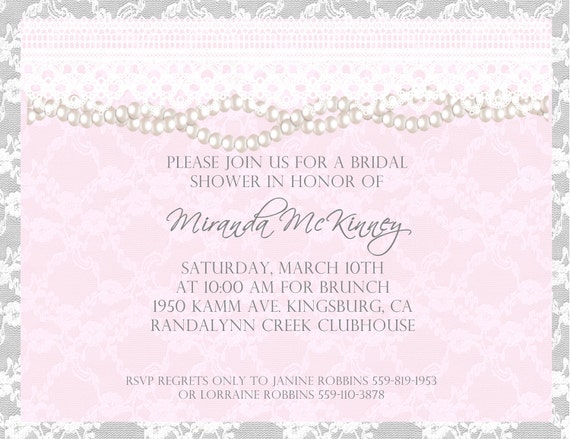 Lace And Pearls Bridal Shower Invitations 3