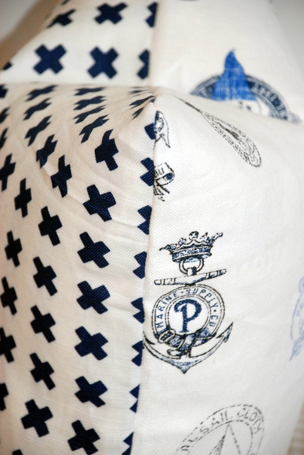 China Seas and Ralph Lauren pillow covers in navy and white.