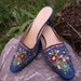 Summer Denim embellished embroidery,sequence,shoes, Lovely colour NOS, elegant heels Slip on women size 8m