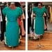 1950s 1960s Green with Blue Floral Print Silk Satin Wiggle Party Mad Men Dress