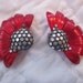funky vintage RED FLOWER EARRINGS molded plastic clips dimensional petals