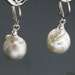 White Baroque Freshwater Pearl Earrings, Drop Pearl Earrings, Large Baroque Pearls in Sterling Silver, Cultured Pearl Earrings
