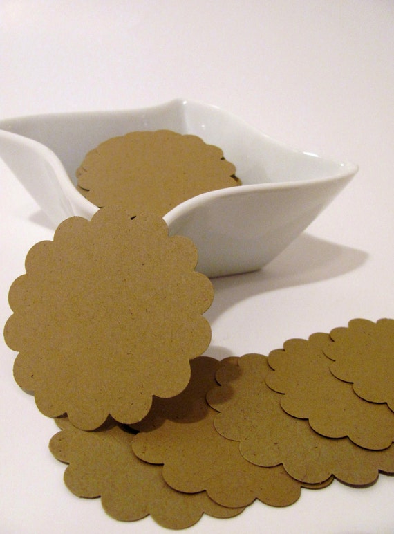 SALE 50 Kraft Brown Scallop Circle Cardstock Paper by sweetiefluhr