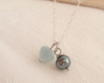 Amazonite & pearl Sterling silver necklace-simple everyday jewelry