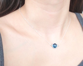 Royal blue bezel Sterling silver necklace-simple everyday jewelry