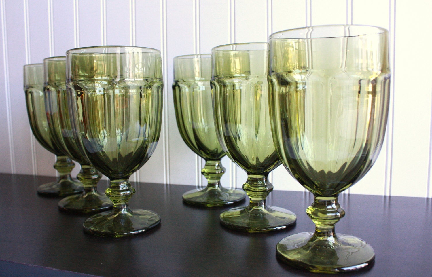 Vintage Libbey Duratuff Gilbralter Olive Green Pedestal