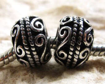 Silver Scroll Large Hole Beads - 2/5/10 Wholesale Fancy Design European Charms For European Charm Bracelets