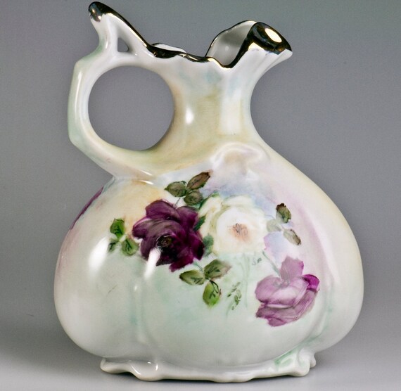 Bavarian Cabbage Rose Porcelain Vase Pitcher Hand-painted