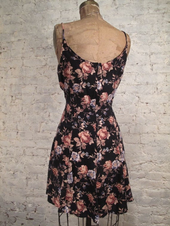 Grunge Dress 80s/90s Black and Coral Floral Sundress