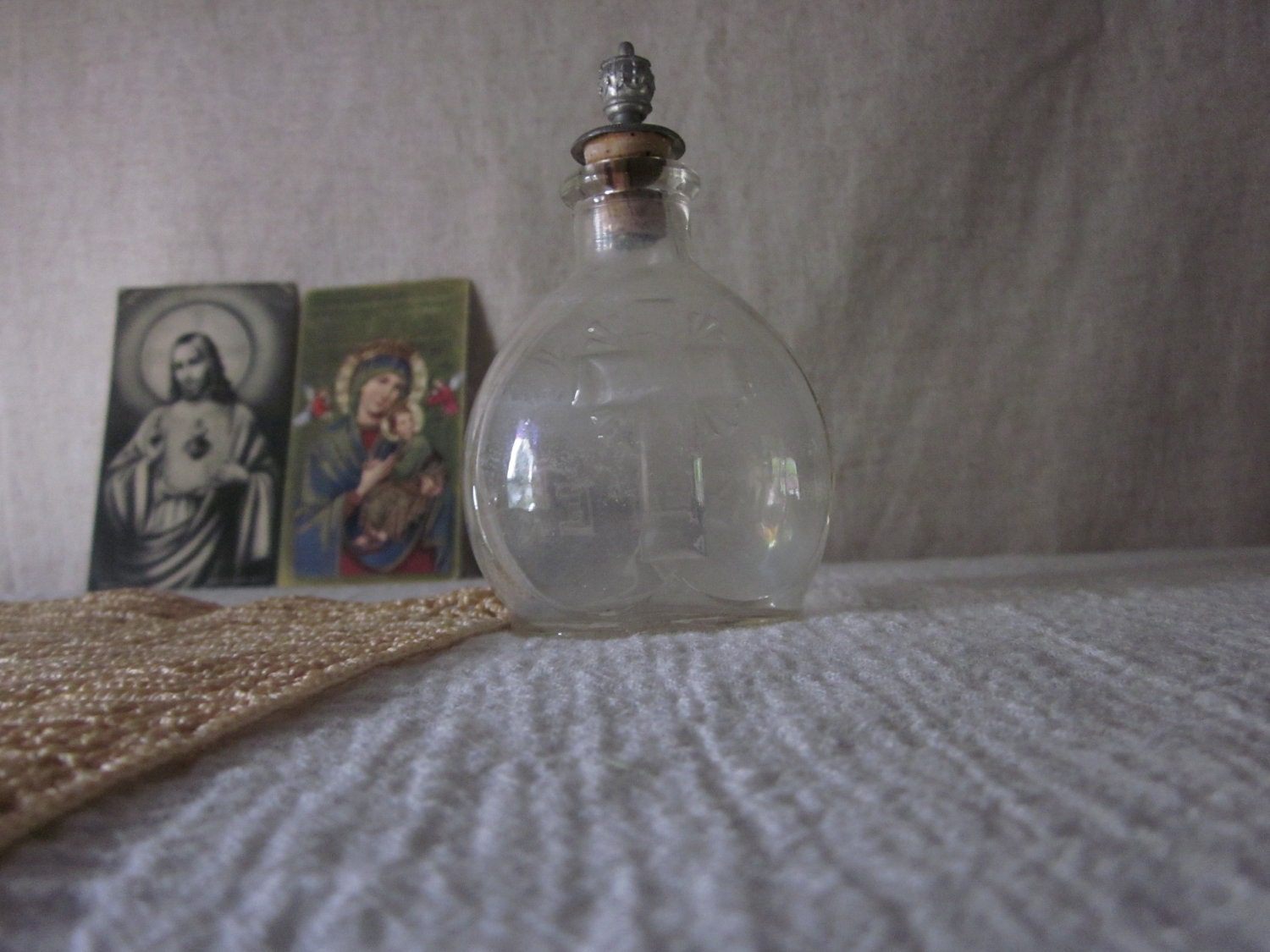 Antique Holy Water Bottle Glear Glass