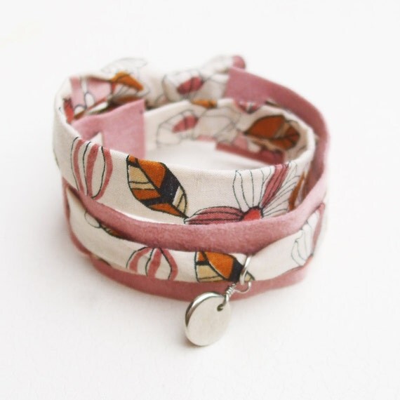Items similar to dusty pink suede wrap bracelet with charm of your