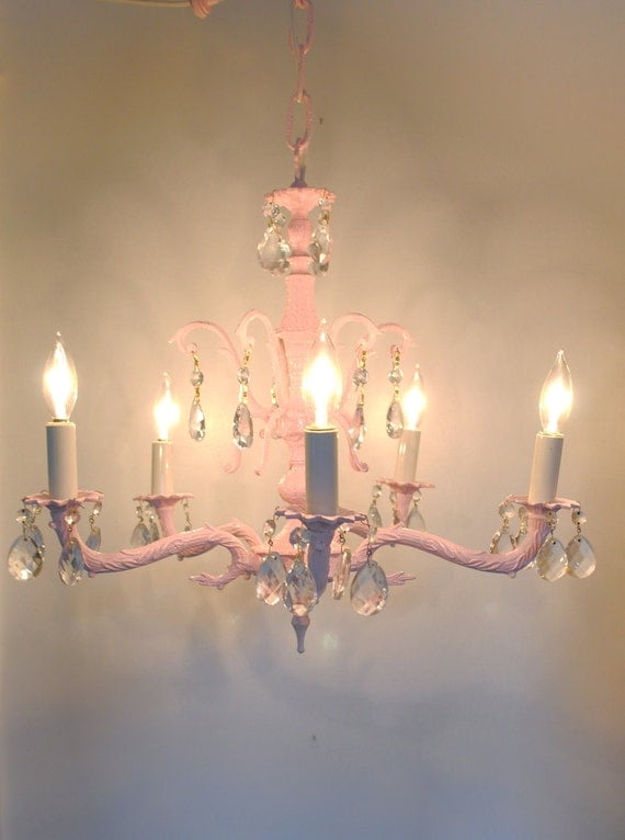 crystal CHANDELIER Nursery Girl's  Regency  Pink spain from  VINTAGE Room vintage CRYSTAL chandelier Hollywood