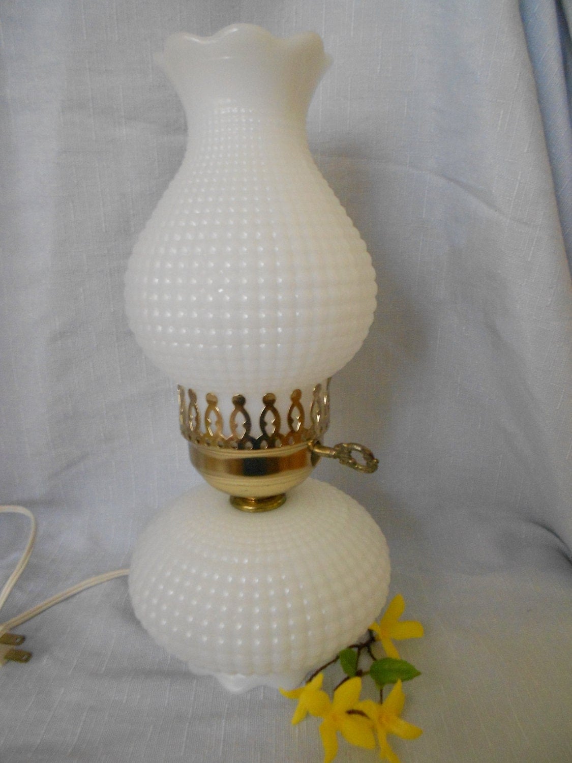 SUPER SALE Vintage Electric White Milk Glass Lamp with Brass