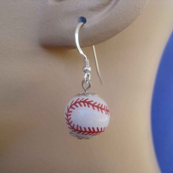Dangly Ceramic Baseball Earrings with Sterling by hardpanfan