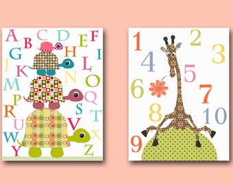 Numbers Nursery Alphabet Nursery Canvas Art for Children Kids Wall Art Baby Room Decor Baby Nursery Decor Baby Nursery print set of 2 /