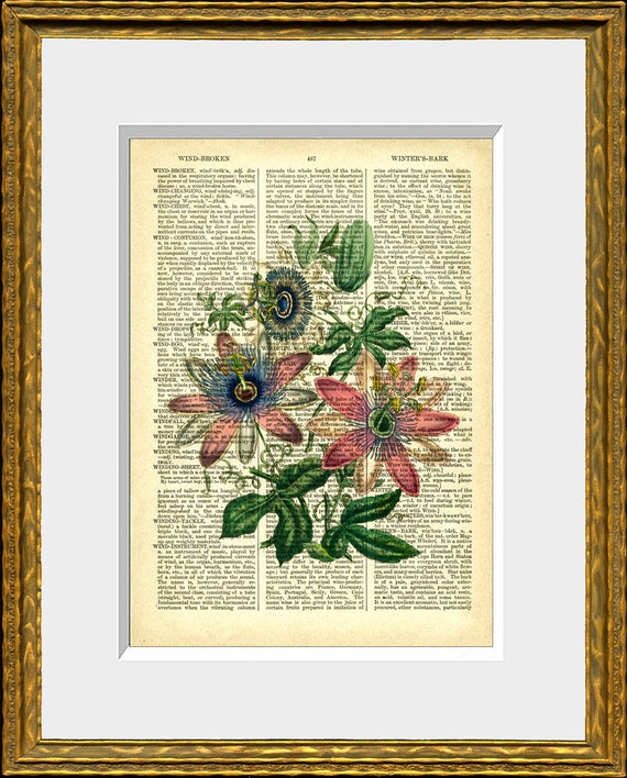 Items similar to FLOWER BOUQUET 7 recycled book page print - an ...