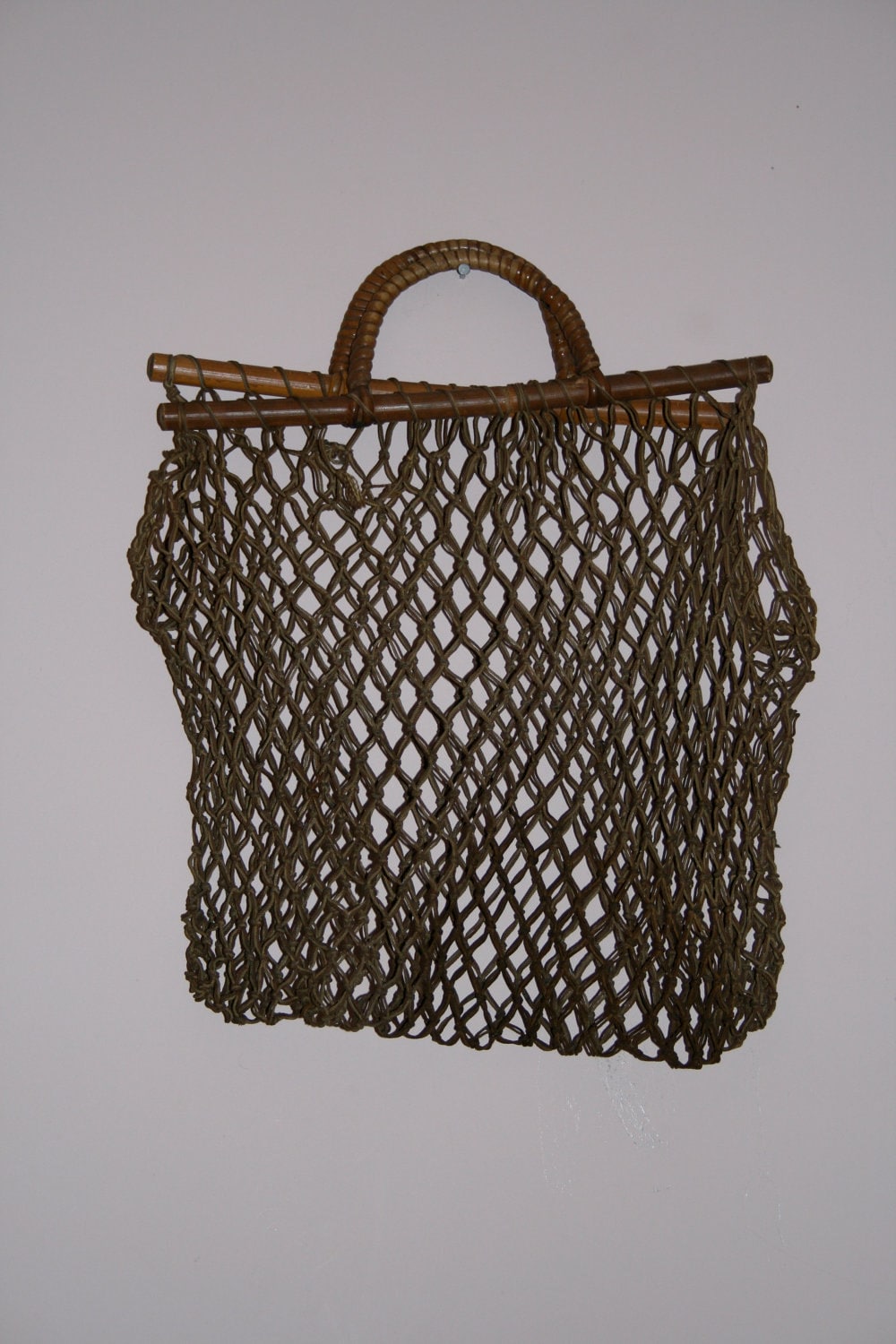 Crochet net rope beach bag handbag tote wooden frame