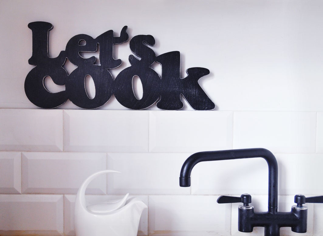 Wooden sign for kitchen Let's cook sign wall decor
