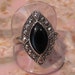 AVON Silvertone Black Onyx and Faux Marcasite Ring - Size 8
