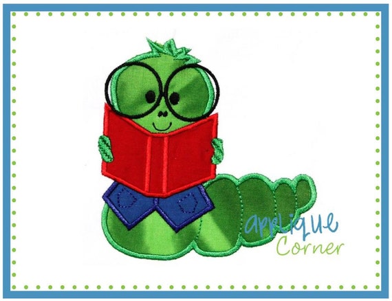 015 Back to School Bookworm applique digital design for