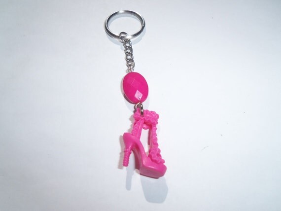 Barbie Shoe Keychain/ Fuchsia with bead / ITEM by ZoesBarbieShoes