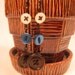 Vintage Button Earrings White, Metallic Blue, Brown with Black Wire Recycled Jewelry
