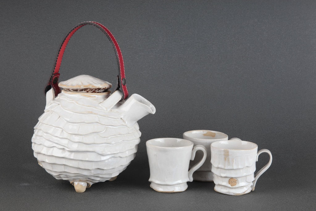 handmade ceramic teapot with leather handle color by ShaKedDotCa