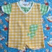 70s Doe-Spun Green & Yellow Plaid Bear Applique Infant Baby Boy Onesie, Size 6 to 18 Months
