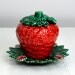 Strawberry Jam Jar or Sugar Bowl - Glazed Ceramic Dish Set with Lid and Saucer - Retro Home Kitchen Decor or Use