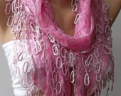 Elegant and feminine scarf  shawl scarves - pink lace scarf