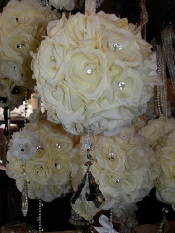 Silk Flower Ball with Hanging Crystals