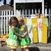 Sale Toddler Girls Summer Color Block Rosette Ruffle Dress - Green and Yellow Stripe Body with Pale Yellow Polka Dot
